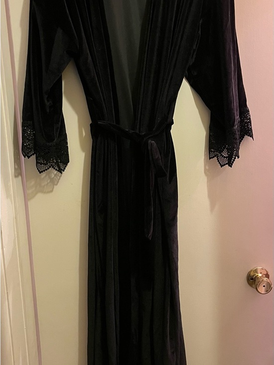 Other - Black Velvet Long Robe with Lace Trim